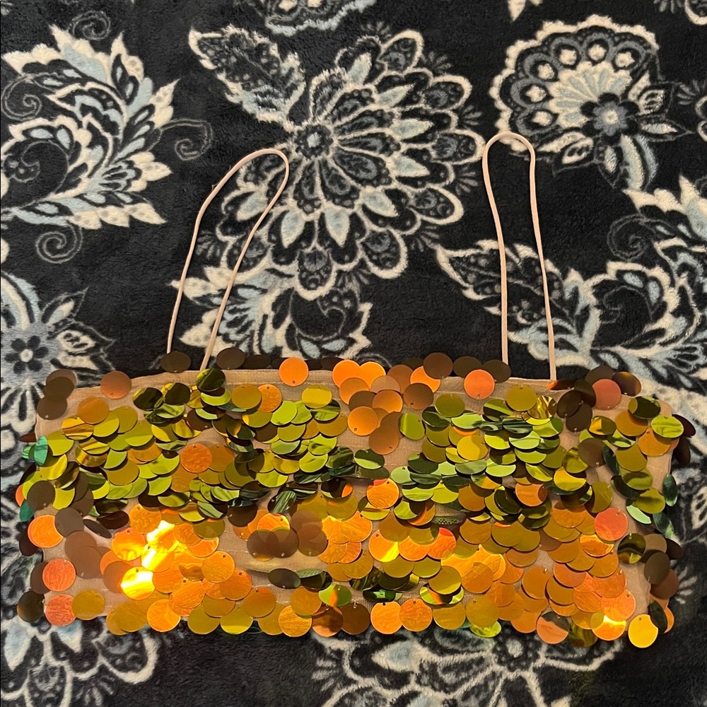 Zara Orange and Gold Sequin Crop Top